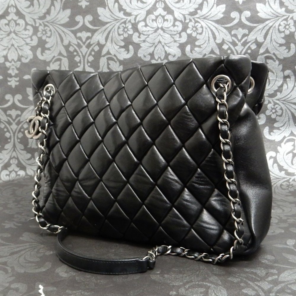CHANEL Black Leather Matelasse Skin Bag